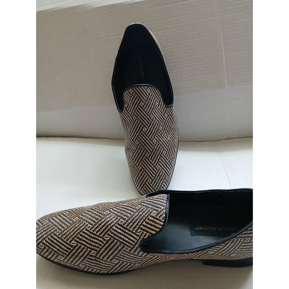 Giorgio Brutini Mens Clement Slip On Loafers Tan-Brown 10.5 M Herringbone Design